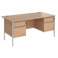 Dams International Contract 25 Rectangular Straight Desk with Beech Coloured MFC Top and Silver H-Frame Legs and 2 x 2 Lockable Drawer Pedestals 1,600 x 800 x 725 mm