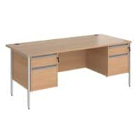 Straight Desk with Beech Coloured MFC Top and Silver H-Frame Legs and 2 x 2 Lockable Drawer Pedestals Contract 25 1800 x 800 x 725mm