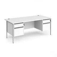 Dams International Straight Desk with White MFC Top and Silver H-Frame Legs and 2 x 2 Lockable Drawer Pedestals Contract 25 1800 x 800 x 725mm