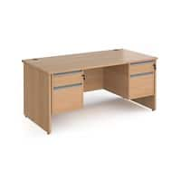 Dams International Straight Desk with Beech Coloured MFC Top and Silver Frame Panel Legs and 2 x 2 Lockable Drawer Pedestals Contract 25 1600 x 800 x 725mm