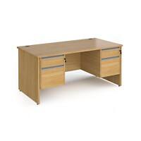 Dams International Straight Desk with Oak Coloured MFC Top and Silver Frame Panel Legs and 2 x 2 Lockable Drawer Pedestals Contract 25 1600 x 800 x 725mm