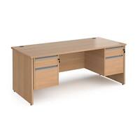 Dams International Straight Desk with Beech Coloured MFC Top and Silver Frame Panel Legs and 2 x 2 Lockable Drawer Pedestals Contract 25 1800 x 800 x 725mm