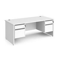 Dams International Straight Desk with White MFC Top and Silver Frame Panel Legs and 2 x 2 Lockable Drawer Pedestals Contract 25 1800 x 800 x 725mm