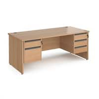 Dams International Straight Desk with Beech Coloured MFC Top and Graphite Frame Panel Legs and Two & Three Lockable Drawer Pedestals Contract 25 1800 x 800 x 725mm