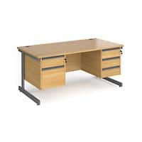 Dams International Straight Desk with Oak Coloured MFC Top and Graphite Frame Cantilever Legs and Two & Three Lockable Drawer Pedestals Contract 25 1600 x 800 x 725mm