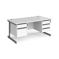 Dams International Straight Desk with White MFC Top and Graphite Frame Cantilever Legs and Two & Three Lockable Drawer Pedestals Contract 25 1600 x 800 x 725mm
