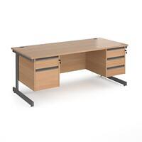 Dams International Straight Desk with Beech Coloured MFC Top and Graphite Frame Cantilever Legs and Two & Three Lockable Drawer Pedestals Contract 25 1800 x 800 x 725mm