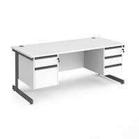 Dams International Straight Desk with White MFC Top and Graphite Frame Cantilever Legs and Two & Three Lockable Drawer Pedestals Contract 25 1800 x 800 x 725mm