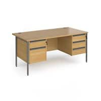 Dams International Straight Desk with Oak Coloured MFC Top and Graphite H-Frame Legs and Two & Three Lockable Drawer Pedestals Contract 25 1600 x 800 x 725mm