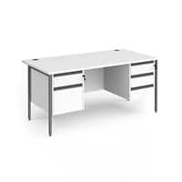 Dams International Straight Desk with White MFC Top and Graphite H-Frame Legs and Two & Three Lockable Drawer Pedestals Contract 25 1600 x 800 x 725mm