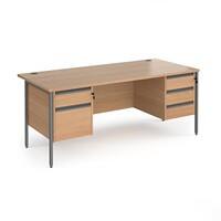 Dams International Straight Desk with Beech Coloured MFC Top and Graphite H-Frame Legs and Two & Three Lockable Drawer Pedestals Contract 25 1800 x 800 x 725mm