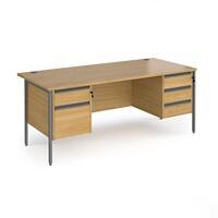Dams International Straight Desk with Oak Coloured MFC Top and Graphite H-Frame Legs and Two & Three Lockable Drawer Pedestals Contract 25 1800 x 800 x 725mm