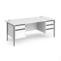 Dams International Straight Desk with White MFC Top and Graphite H-Frame Legs and Two & Three Lockable Drawer Pedestals Contract 25 1800 x 800 x 725mm