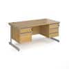 Dams International Straight Desk with Oak Coloured MFC Top and Silver Frame Cantilever Legs and Two & Three Lockable Drawer Pedestals Contract 25 1600 x 800 x 725mm