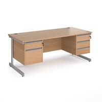 Dams International Straight Desk with Beech Coloured MFC Top and Silver Frame Cantilever Legs and Two & Three Lockable Drawer Pedestals Contract 25 1800 x 800 x 725mm