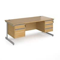 Dams International Straight Desk with Oak Coloured MFC Top and Silver Frame Cantilever Legs and Two & Three Lockable Drawer Pedestals Contract 25 1800 x 800 x 725mm