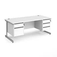 Dams International Straight Desk with White MFC Top and Silver Frame Cantilever Legs and Two & Three Lockable Drawer Pedestals Contract 25 1800 x 800 x 725mm