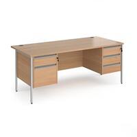 Dams International Straight Desk with Beech Coloured MFC Top and Silver H-Frame Legs and Two & Three Lockable Drawer Pedestals Contract 25 1800 x 800 x 725mm