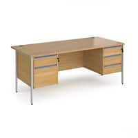 Dams International Straight Desk with Oak Coloured MFC Top and Silver H-Frame Legs and Two & Three Lockable Drawer Pedestals Contract 25 1800 x 800 x 725mm