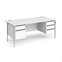 Dams International Straight Desk with White MFC Top and Silver H-Frame Legs and Two & Three Lockable Drawer Pedestals Contract 25 1800 x 800 x 725mm