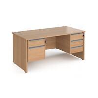 Dams International Straight Desk with Beech Coloured MFC Top and Silver Frame Panel Legs and Two & Three Lockable Drawer Pedestals Contract 25 1600 x 800 x 725mm