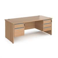 Dams International Straight Desk with Beech Coloured MFC Top and Silver Frame Panel Legs and Two & Three Lockable Drawer Pedestals Contract 25 1800 x 800 x 725mm