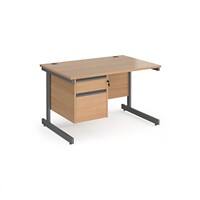 Dams International Straight Desk with Beech Coloured MFC Top and Graphite Frame Cantilever Legs and 2 Lockable Drawer Pedestal Contract 25 1200 x 800 x 725mm