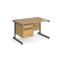 Dams International Straight Desk with Oak Coloured MFC Top and Graphite Frame Cantilever Legs and 2 Lockable Drawer Pedestal Contract 25 1200 x 800 x 725mm