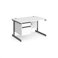Dams International Straight Desk with White MFC Top and Graphite Frame Cantilever Legs and 2 Lockable Drawer Pedestal Contract 25 1200 x 800 x 725mm