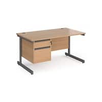 Dams International Straight Desk with Beech Coloured MFC Top and Graphite Frame Cantilever Legs and 2 Lockable Drawer Pedestal Contract 25 1400 x 800 x 725mm