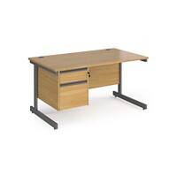 Dams International Straight Desk with Oak Coloured MFC Top and Graphite Frame Cantilever Legs and 2 Lockable Drawer Pedestal Contract 25 1400 x 800 x 725mm