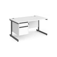 Dams International Straight Desk with White MFC Top and Graphite Frame Cantilever Legs and 2 Lockable Drawer Pedestal Contract 25 1400 x 800 x 725mm