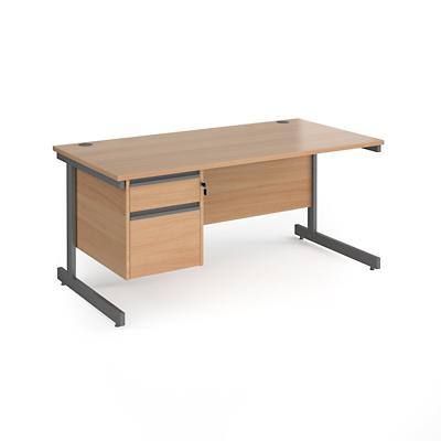 Dams International Straight Desk with Beech Coloured MFC Top and Graphite Frame Cantilever Legs and 2 Lockable Drawer Pedestal Contract 25 1600 x 800 x 725mm