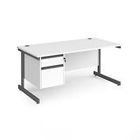 Dams International Straight Desk with White MFC Top and Graphite Frame Cantilever Legs and 2 Lockable Drawer Pedestal Contract 25 1600 x 800 x 725mm