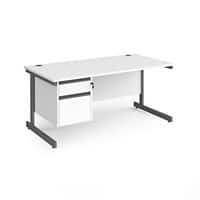 Dams International Straight Desk with White MFC Top and Graphite Frame Cantilever Legs and 2 Lockable Drawer Pedestal Contract 25 1600 x 800 x 725mm