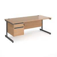 Dams International Straight Desk with Beech Coloured MFC Top and Graphite Frame Cantilever Legs and 2 Lockable Drawer Pedestal Contract 25 1800 x 800 x 725mm