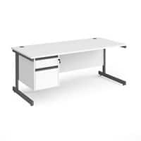 Dams International Straight Desk with White MFC Top and Graphite Frame Cantilever Legs and 2 Lockable Drawer Pedestal Contract 25 1800 x 800 x 725mm