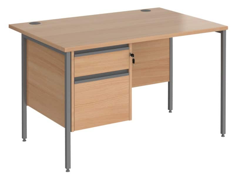 Dams international straight desk with beech coloured mfc top and graphite h-frame legs and 2 lockable drawer pedestal contract 25 1200 x 800 x 725mm