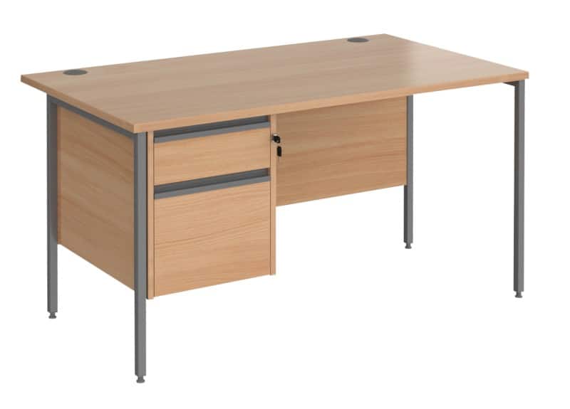 Straight Desk with Beech Coloured MFC Top and Graphite H-Frame Legs and 2 Lockable Drawer Pedestal Contract 25 1400 x 800 x 725mm