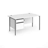 Dams International Straight Desk with White MFC Top and Graphite H-Frame Legs and 2 Lockable Drawer Pedestal Contract 25 1400 x 800 x 725mm
