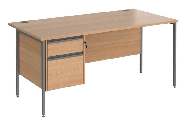 Dams International Contract 25 Straight Desk with Beech Coloured MFC Top and Graphite H-Frame Legs and 2 Lockable Drawer Pedestal 1,600 x 800 x 725 mm