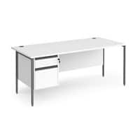 Dams International Straight Desk with White MFC Top and Graphite H-Frame Legs and 2 Lockable Drawer Pedestal Contract 25 1800 x 800 x 725mm