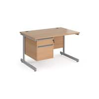 Dams International Straight Desk with Beech Coloured MFC Top and Silver Frame Cantilever Legs and 2 Lockable Drawer Pedestal Contract 25 1200 x 800 x 725mm
