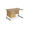 Dams International Straight Desk with Oak Coloured MFC Top and Silver Frame Cantilever Legs and 2 Lockable Drawer Pedestal Contract 25 1200 x 800 x 725mm