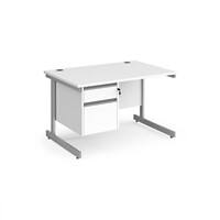 Dams International Straight Desk with White MFC Top and Silver Frame Cantilever Legs and 2 Lockable Drawer Pedestal Contract 25 1200 x 800 x 725mm