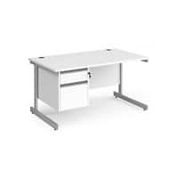 Dams International Straight Desk with White MFC Top and Silver Frame Cantilever Legs and 2 Lockable Drawer Pedestal Contract 25 1400 x 800 x 725 mm
