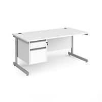 Dams International Straight Desk with White MFC Top and Silver Frame Cantilever Legs and 2 Lockable Drawer Pedestal Contract 25 1600 x 800 x 725mm