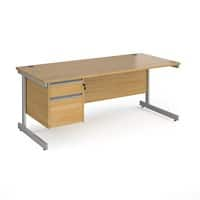 Dams International Straight Desk with Oak Coloured MFC Top and Silver Frame Cantilever Legs and 2 Lockable Drawer Pedestal Contract 25 1800 x 800 x 725mm