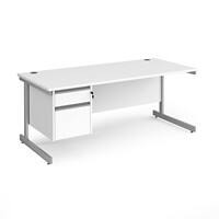 Dams International Straight Desk with White MFC Top and Silver Frame Cantilever Legs and 2 Lockable Drawer Pedestal Contract 25 1800 x 800 x 725mm