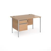 Dams International Straight Desk with Beech Coloured MFC Top and Silver H-Frame Legs and 2 Lockable Drawer Pedestal Contract 25 1200 x 800 x 725mm